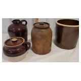 4 brown crocks - not perfect