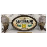 Michelob sign & 2 wall mount globe lights