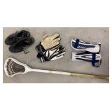 Lacrosse stick, cleats (size 9 1/2), gloves etc