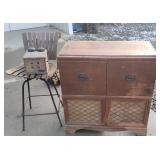 Radio, industrial chair, phone box