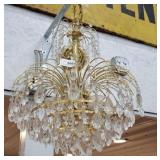 Gold hanging chandelier w/ prisims