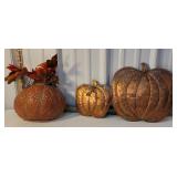 2 copper wall pumpkins and tin wall pumpkin