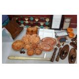 Large lot of picture frames, wooden bowls,
