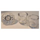 Waterford clock and Pr Orrefores vases/candle