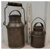 2 nice old tin cream cans