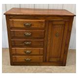 Victorian oak 5 drawer chest w/ 1 door cupboard