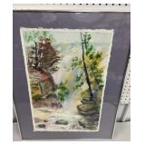 Framed Lyle Conrad watercolor - landscape w/