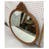 Oval maple mirror w/ beveled glass