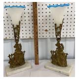 Pair of art vases on brass & marble bases