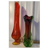 2 retro art glass vases