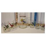 Bird pitcher and 6 glasses