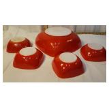 5pc red Pyrex bowl set