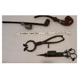 Box - pipes, candle wick trimmer, pewter pipe