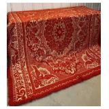 Beautiful red & cream coverlet w/ fringe - approx