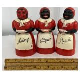 3 Aunt Jemima black Americana plastic spice jars