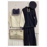 Antique Navy uniform & print of the U.S.S.