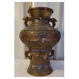 Brass Japanese cloisonne enamel vase