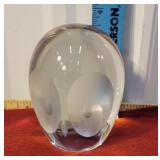 Heavy glass owl paperweight