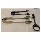 3 sets tongs - the top one is sterling
