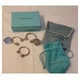 3 sterling Tiffany key rings w/box & 2 bags