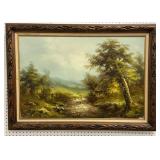 Denton signed painting on canvas - pastoral