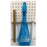 Mary Gregory style blue glass decanter