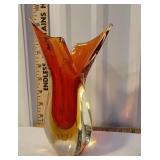 retro orange art glass base