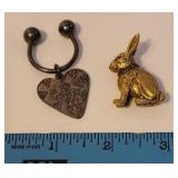 2 PCs MMA MAD jewelry - sterling heart & rabbit