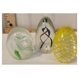 3 pretty glass paperweights