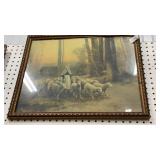 Framed print - shepherdess w/ sheep approx
