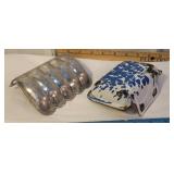 2 vintage soap dishes incl blue swirl graniteware