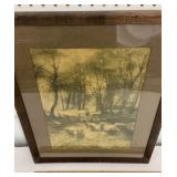 Framed print - shepherd in the woods w/ rams
