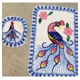 2pc vintage Chenille bathroom rug set - peacock