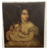 Beautiful old painting on canvas of mother &
