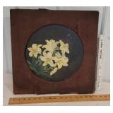 Painting on wooden barrel lid? - lilies