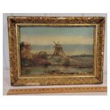 Oil on board - windmill - damaged