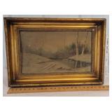 Oil on board - winter scene - signed and