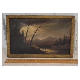 Oil on canvas - night scene with trees - small