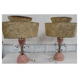 Pair of pink mid-century lamps with fiberglass