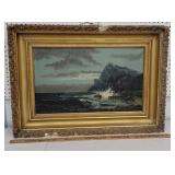 Large oil on canvas - ocean - damaged frame