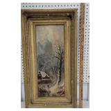 Folksy oil painting on board in Victorian frame