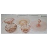 Pink depression bowls, plates