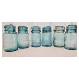 6 Blue Canning Jars