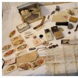 Tin early small junQue - bullets, lace, ephemera,