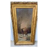 Beautifully framed folksy buck painting on canvas