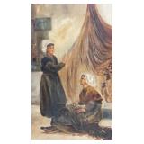 Painting on canvas peasant girls w/ street scene