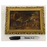 Petite framed painting on wood - Spanish