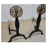 Brass and iron andirons