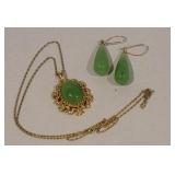 14k gold/Jade necklace and earrings