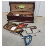 Wood tool box with tools